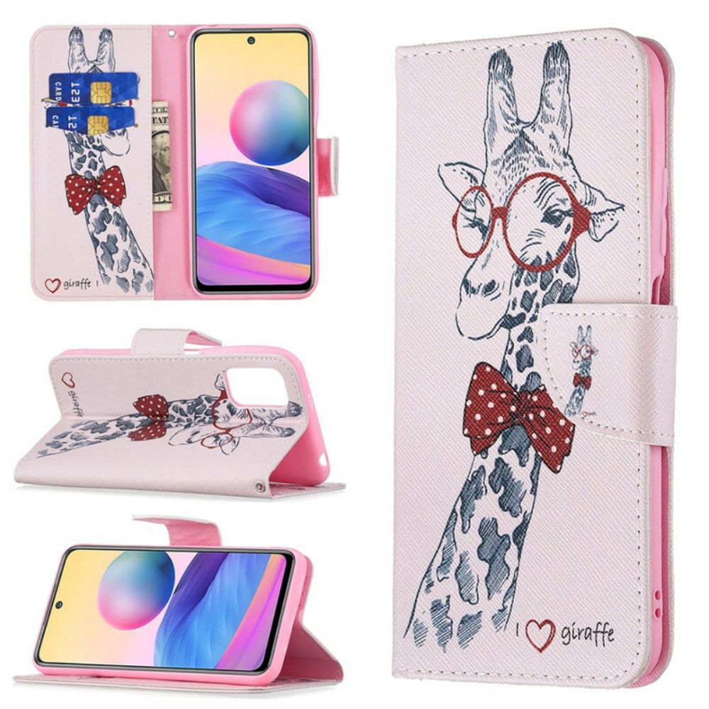 Flip Case Für Xiaomi Redmi Note 10 5G / Poco M3 Pro 5G Nerdige Giraffe