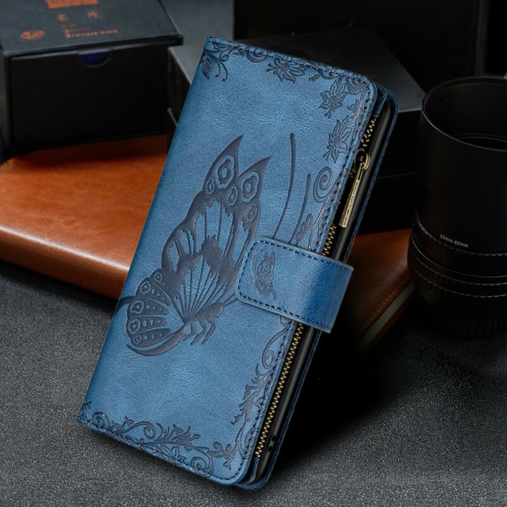 Flip Case Für Xiaomi Redmi Note 10 5G / Poco M3 Pro 5G Reißverschlusstasche Schmetterling