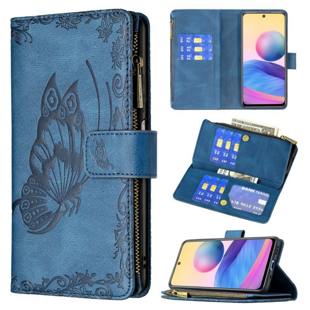 Flip Case Für Xiaomi Redmi Note 10 5G / Poco M3 Pro 5G Reißverschlusstasche Schmetterling