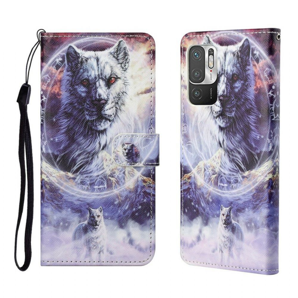 Flip Case Für Xiaomi Redmi Note 10 5G / Poco M3 Pro 5G Wolf Mit Lanyard