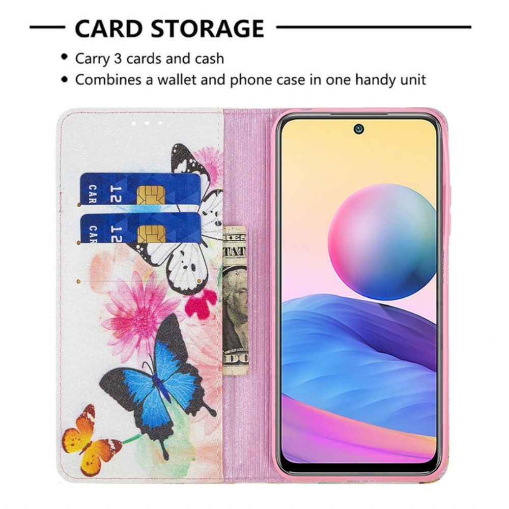 Schutzhülle Für Xiaomi Redmi Note 10 5G / Poco M3 Pro 5G Flip Case Bunte Schmetterlinge