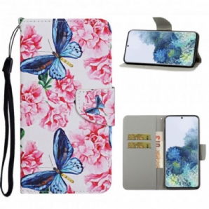 Flip Case Für Samsung Galaxy S21 Ultra 5G Blumenschmetterlingsband