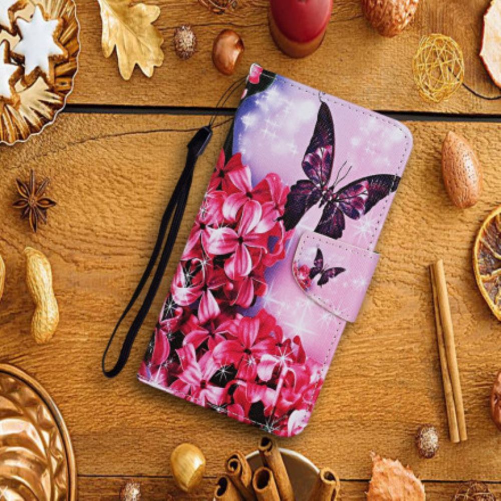 Flip Case Für Samsung Galaxy S21 Ultra 5G Blumenschmetterlingsband