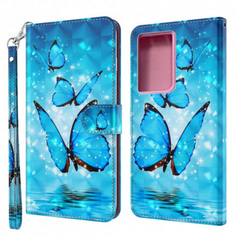 Flip Case Für Samsung Galaxy S21 Ultra 5G Fliegende Blaue Schmetterlinge