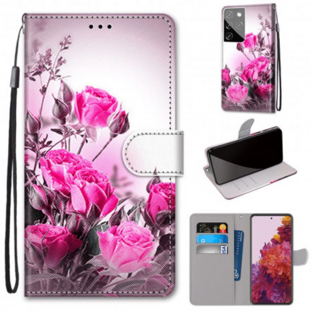 Flip Case Für Samsung Galaxy S21 Ultra 5G Magische Blumen