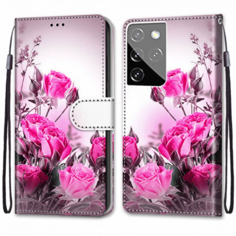 Flip Case Für Samsung Galaxy S21 Ultra 5G Magische Blumen