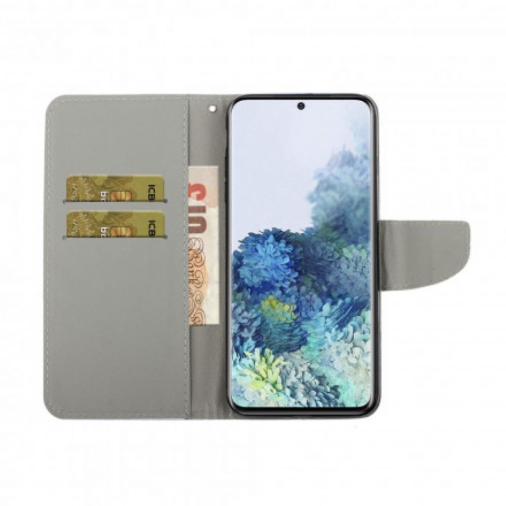 Flip Case Für Samsung Galaxy S21 Ultra 5G Meisterhafte Blumen Mit Riemen