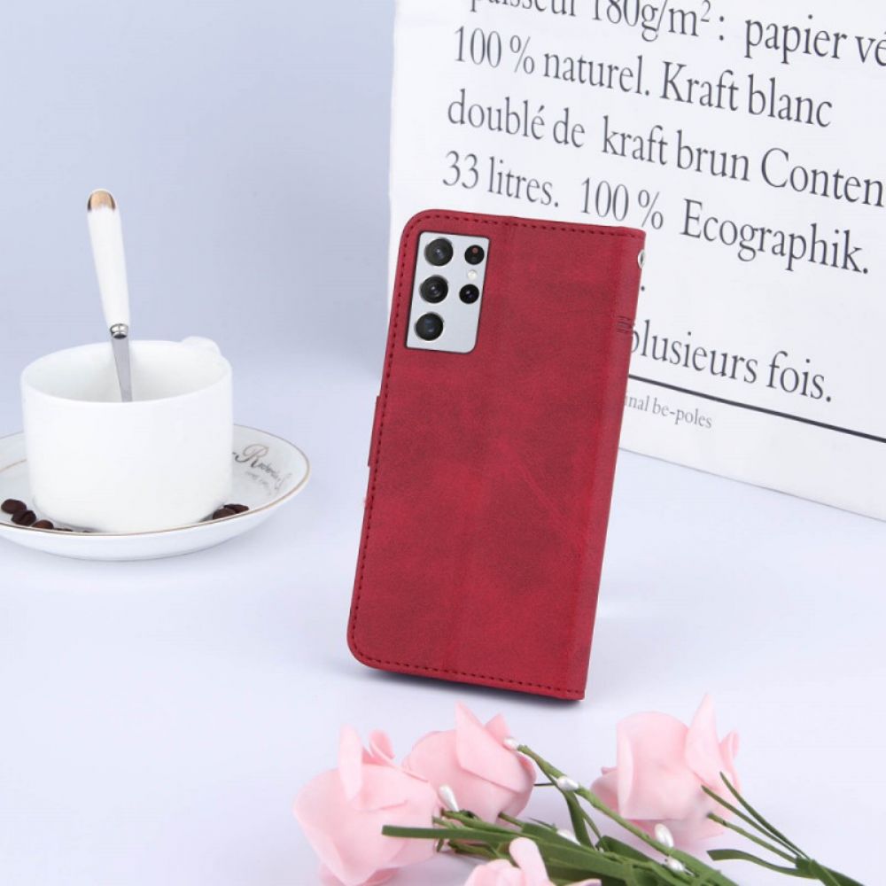 Flip Case Für Samsung Galaxy S21 Ultra 5G Mit Kordel Geo Kunstlederband