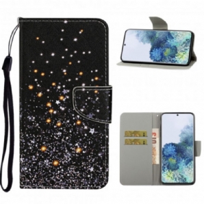 Flip Case Für Samsung Galaxy S21 Ultra 5G Sterne Und Pailletten Mit Lanyard