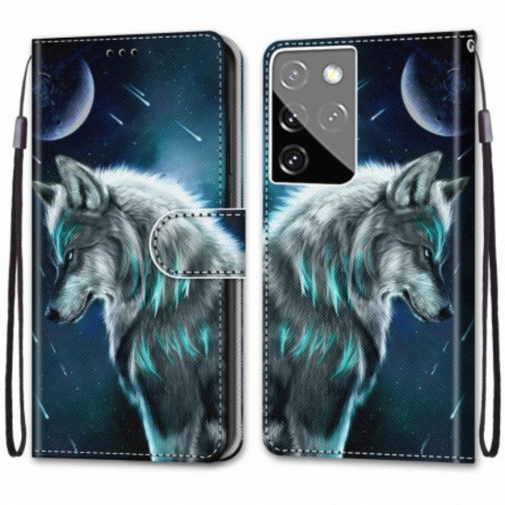 Flip Case Für Samsung Galaxy S21 Ultra 5G Wolf Unter Einem Sternenregen