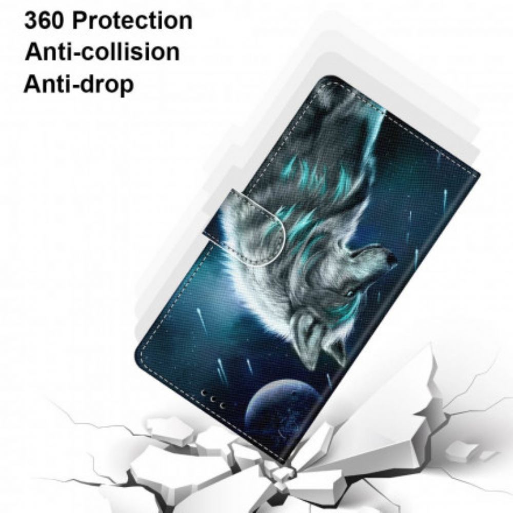 Flip Case Für Samsung Galaxy S21 Ultra 5G Wolf Unter Einem Sternenregen