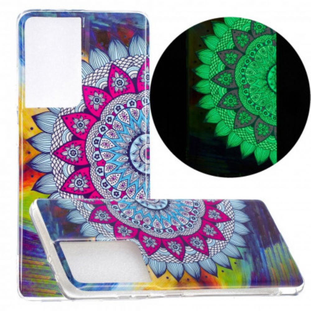 Handyhülle Für Samsung Galaxy S21 Ultra 5G Fluoreszierendes Buntes Mandala