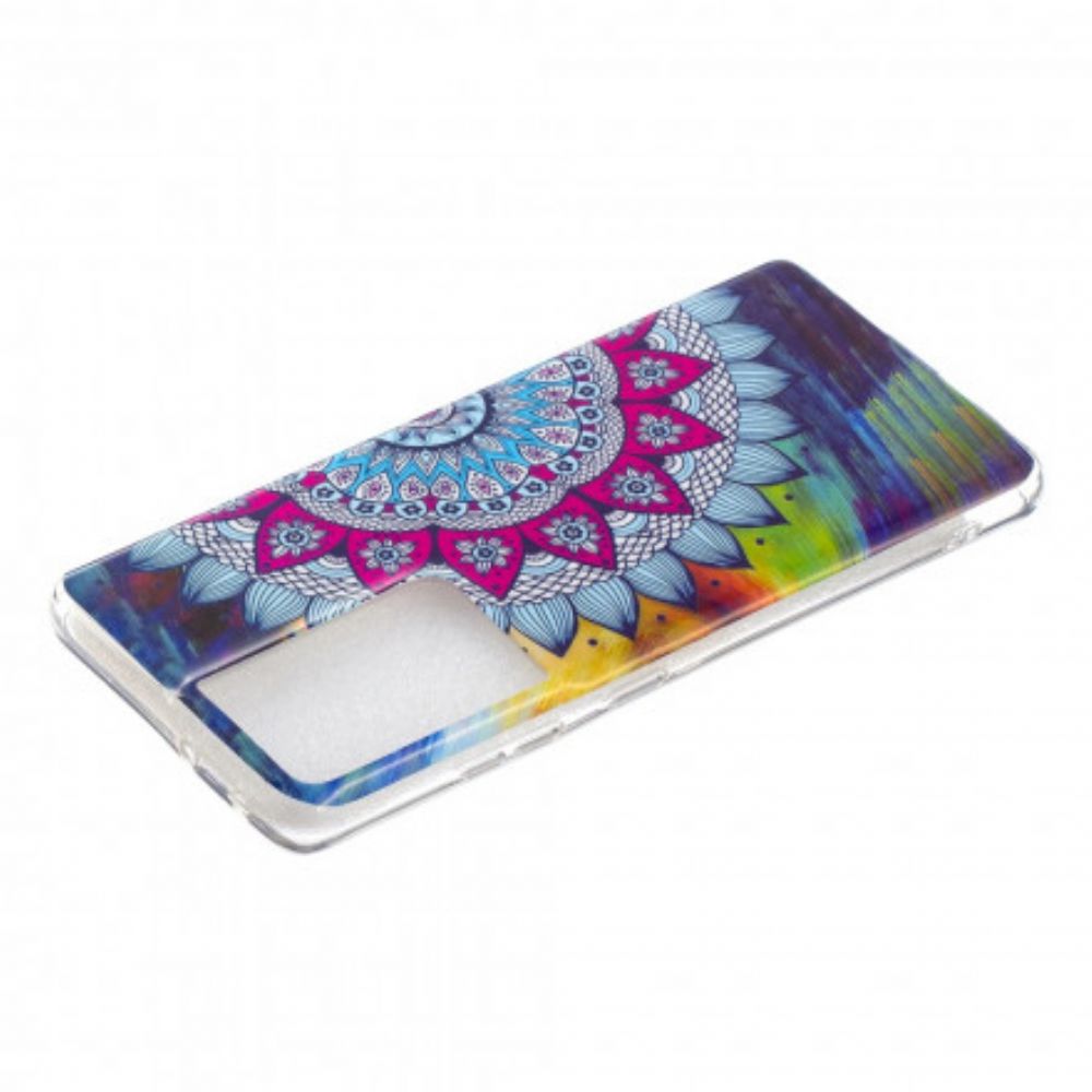 Handyhülle Für Samsung Galaxy S21 Ultra 5G Fluoreszierendes Buntes Mandala