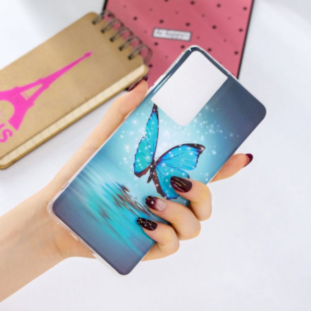 Hülle Für Samsung Galaxy S21 Ultra 5G Fluoreszierender Blauer Schmetterling