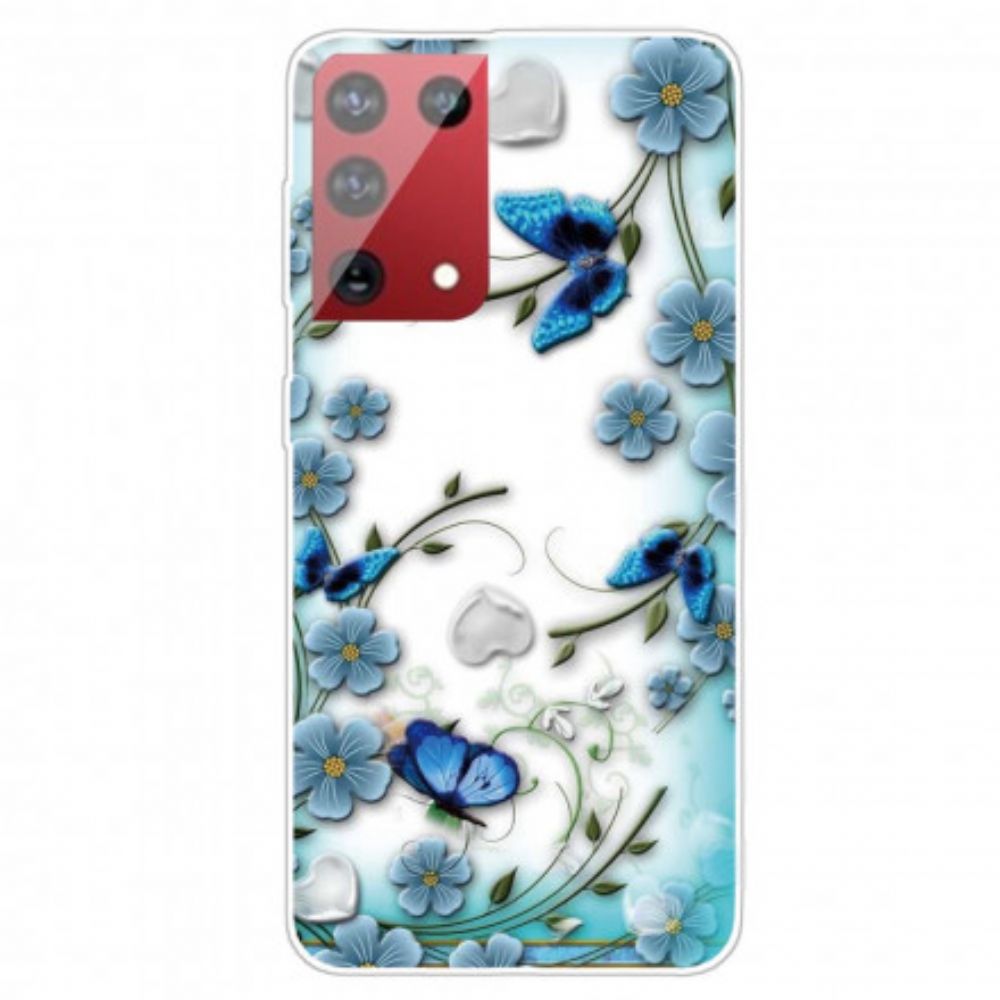 Hülle Für Samsung Galaxy S21 Ultra 5G Retro Schmetterlinge Und Blumen