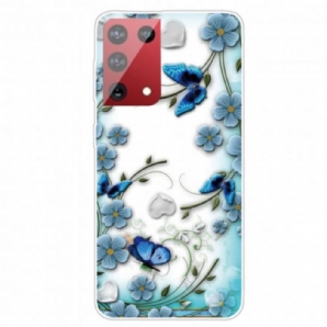 Hülle Für Samsung Galaxy S21 Ultra 5G Retro Schmetterlinge Und Blumen