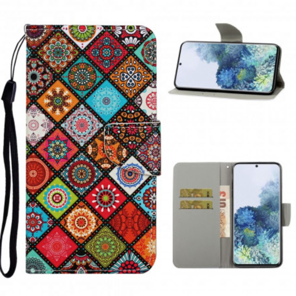 Lederhüllen Für Samsung Galaxy S21 Ultra 5G Patchwork-mandalas Mit Lanyard