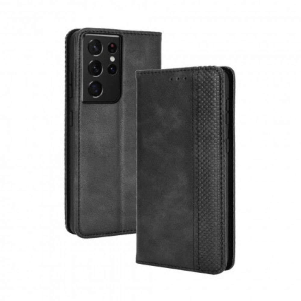 Schutzhülle Für Samsung Galaxy S21 Ultra 5G Flip Case Stilisierter Vintage-ledereffekt