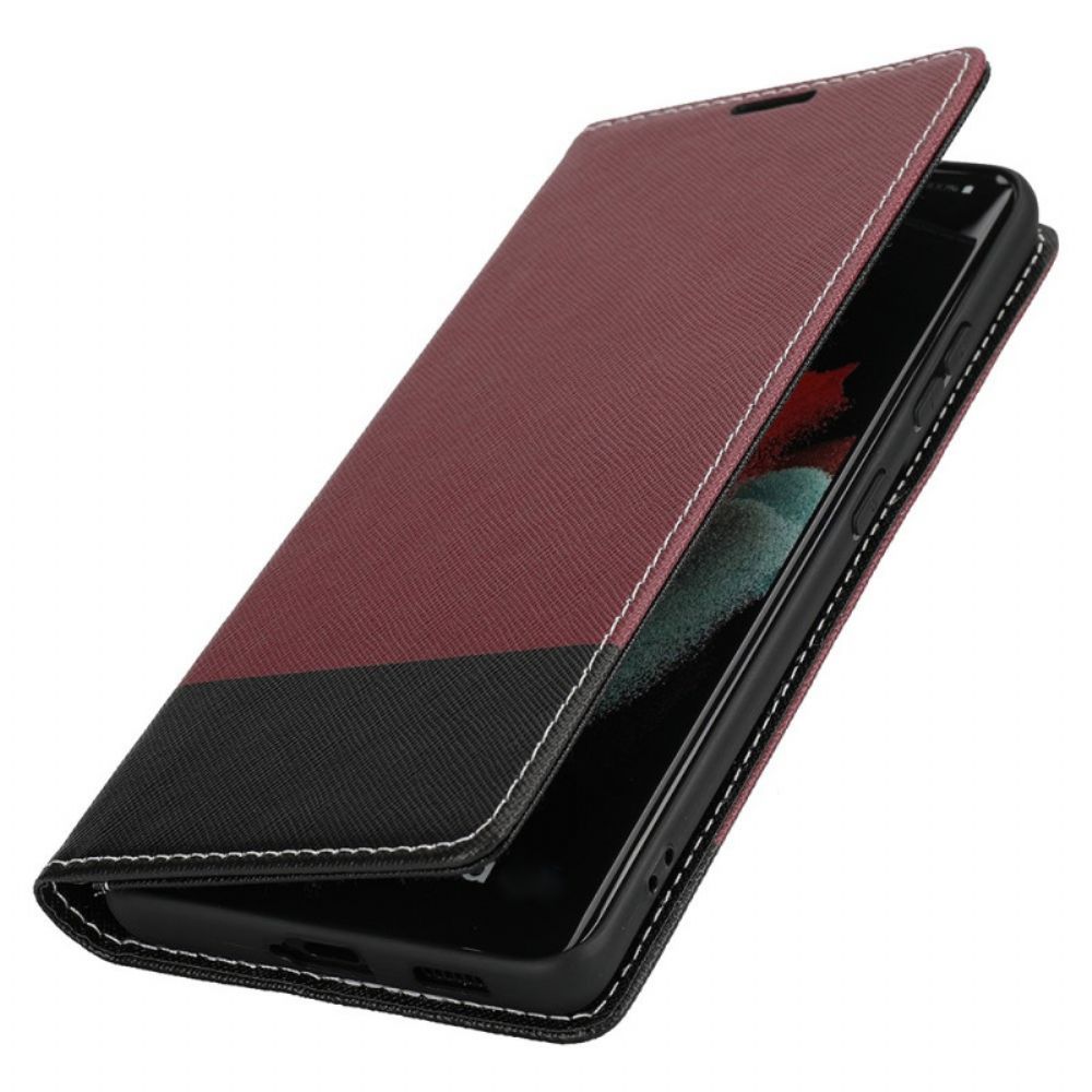 Schutzhülle Für Samsung Galaxy S21 Ultra 5G Flip Case Texturiertes Zweifarbiges Kunstleder