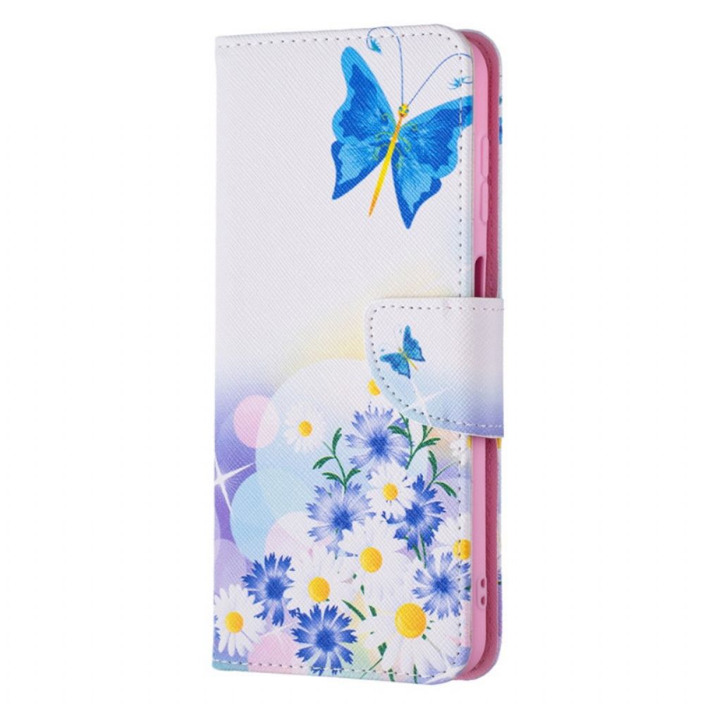 Flip Case Für Samsung Galaxy A13 5G Gemalte Schmetterlinge Und Blumen