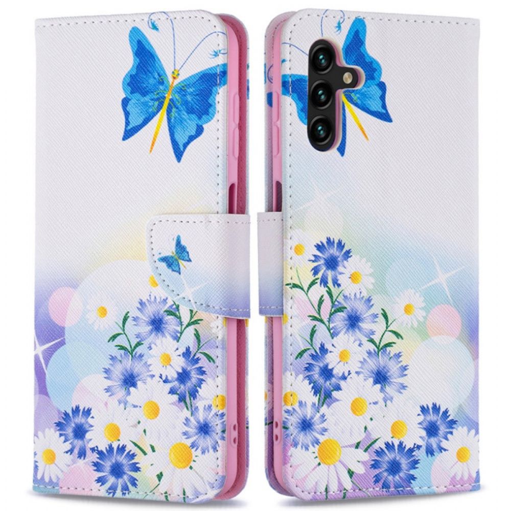 Flip Case Für Samsung Galaxy A13 5G Gemalte Schmetterlinge Und Blumen