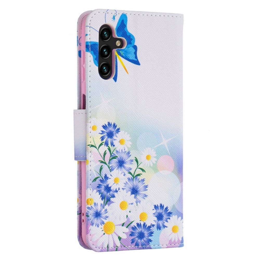 Flip Case Für Samsung Galaxy A13 5G Gemalte Schmetterlinge Und Blumen