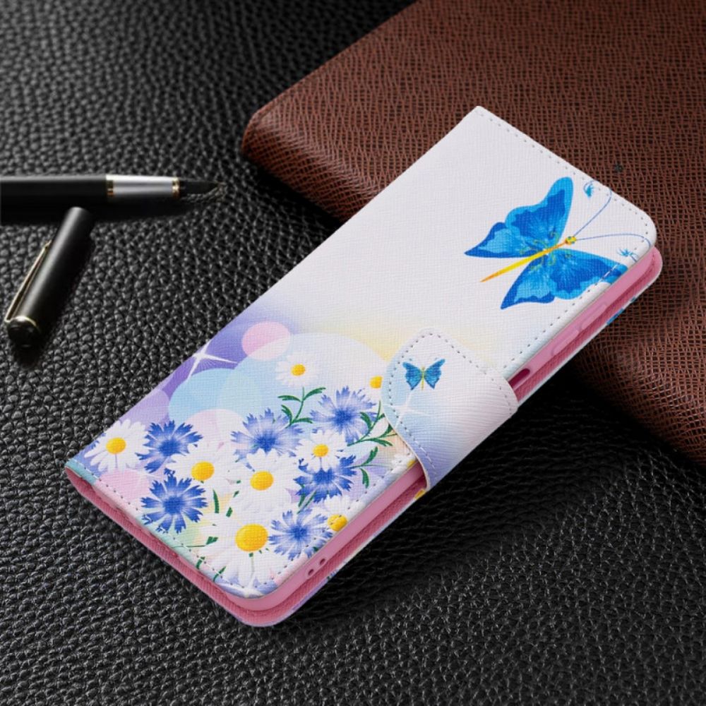 Flip Case Für Samsung Galaxy A13 5G Gemalte Schmetterlinge Und Blumen