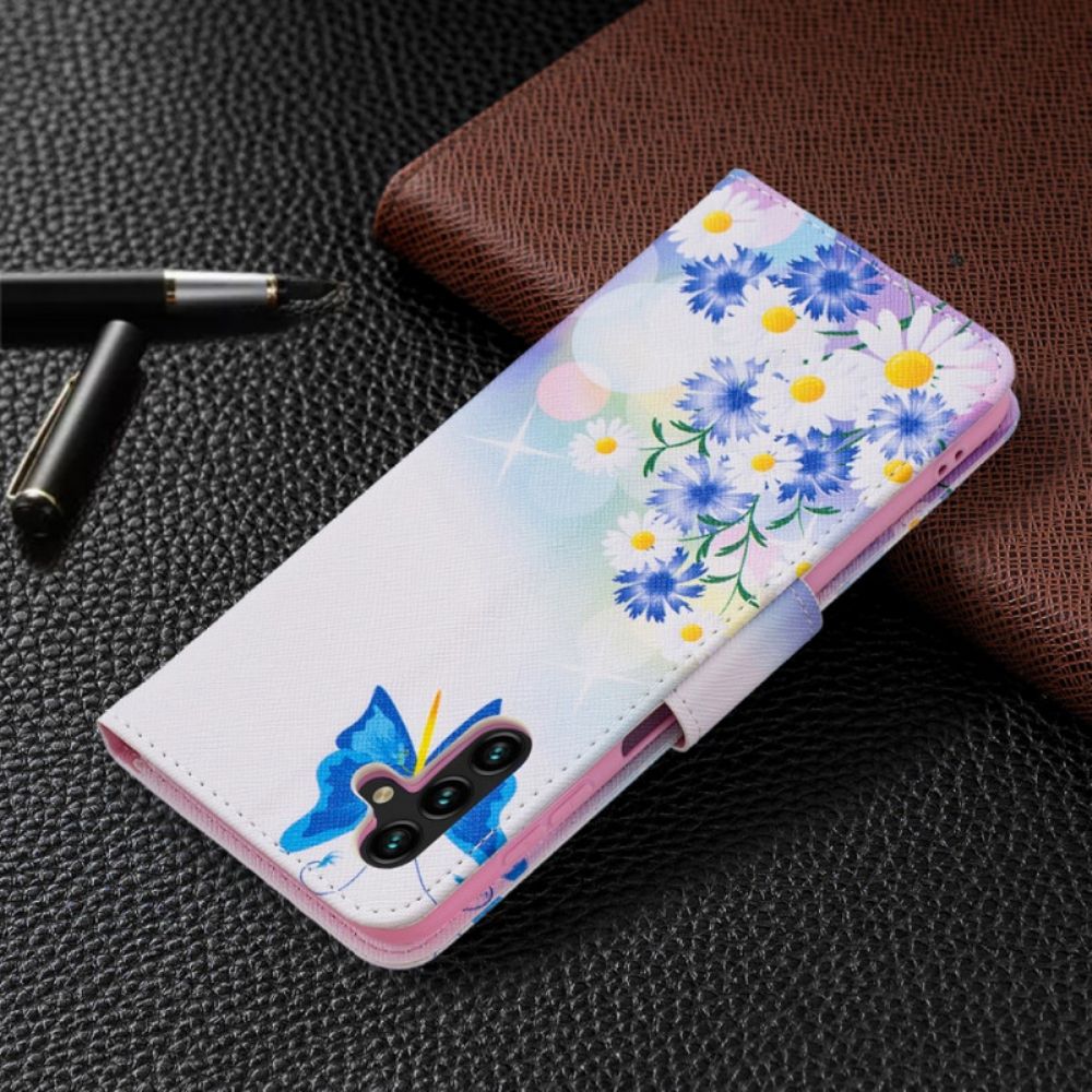 Flip Case Für Samsung Galaxy A13 5G Gemalte Schmetterlinge Und Blumen