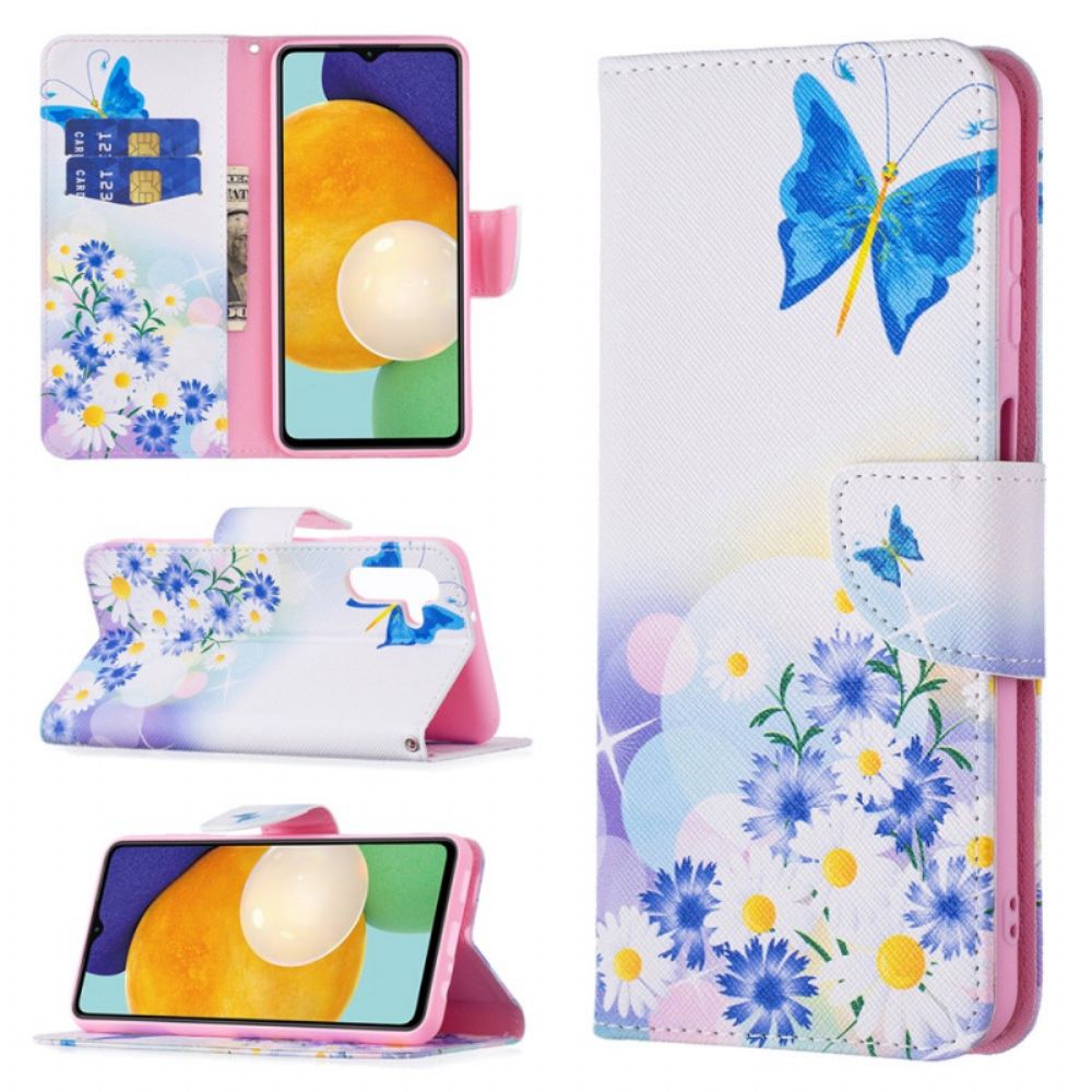 Flip Case Für Samsung Galaxy A13 5G Gemalte Schmetterlinge Und Blumen