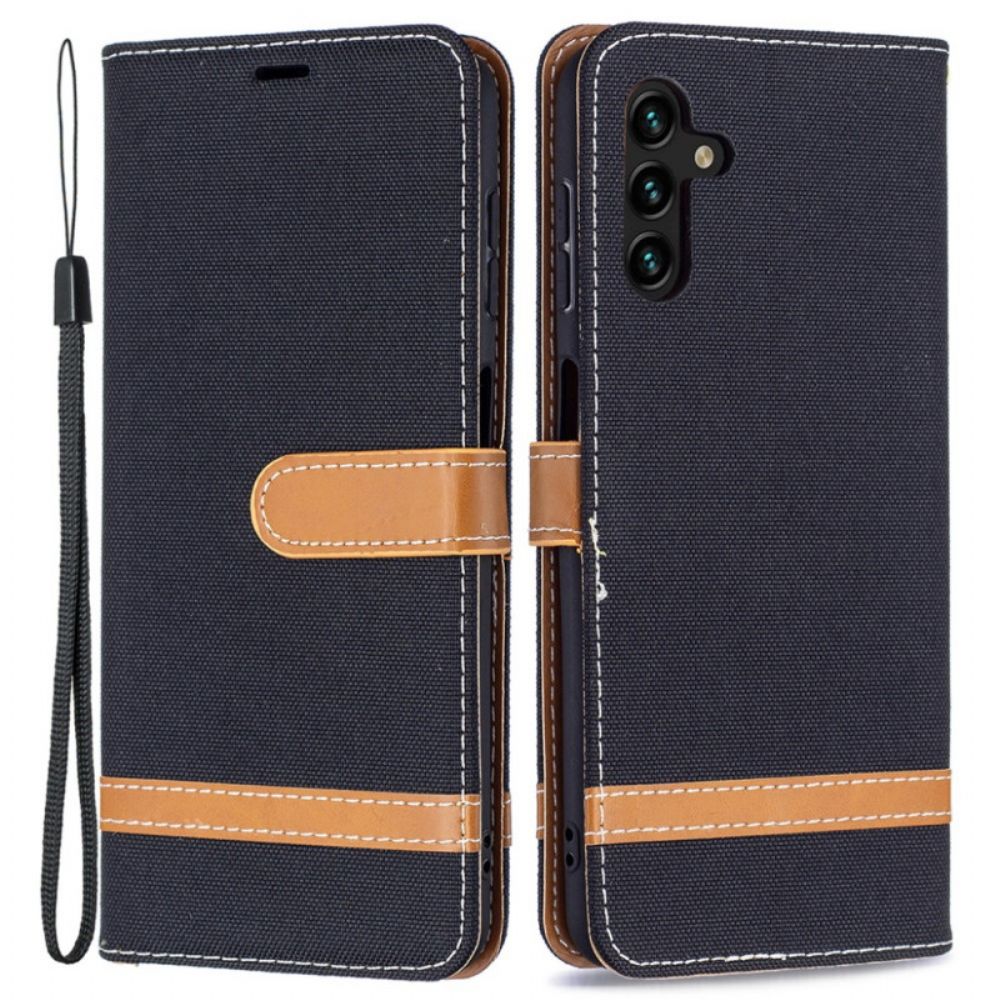 Flip Case Für Samsung Galaxy A13 5G Mit Kordel Armband In Stoff- Und Lederoptik