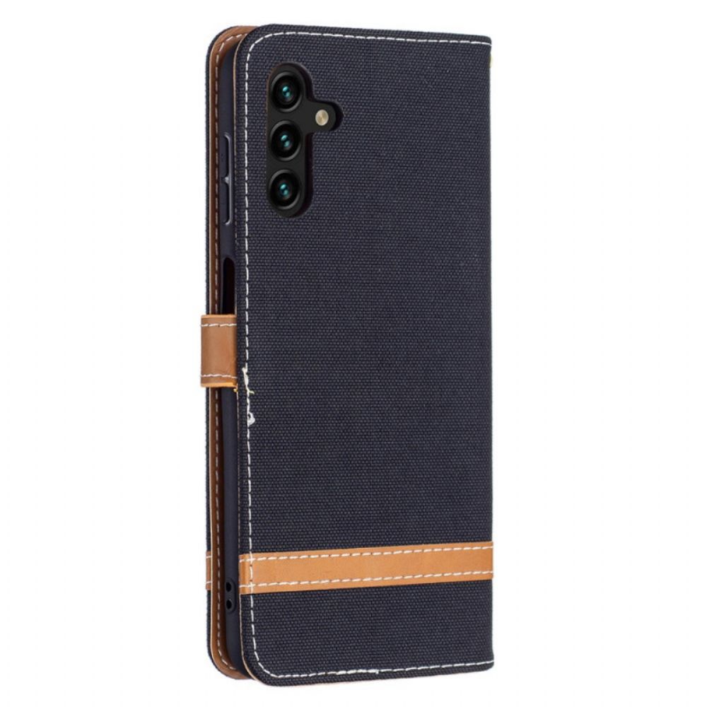 Flip Case Für Samsung Galaxy A13 5G Mit Kordel Armband In Stoff- Und Lederoptik