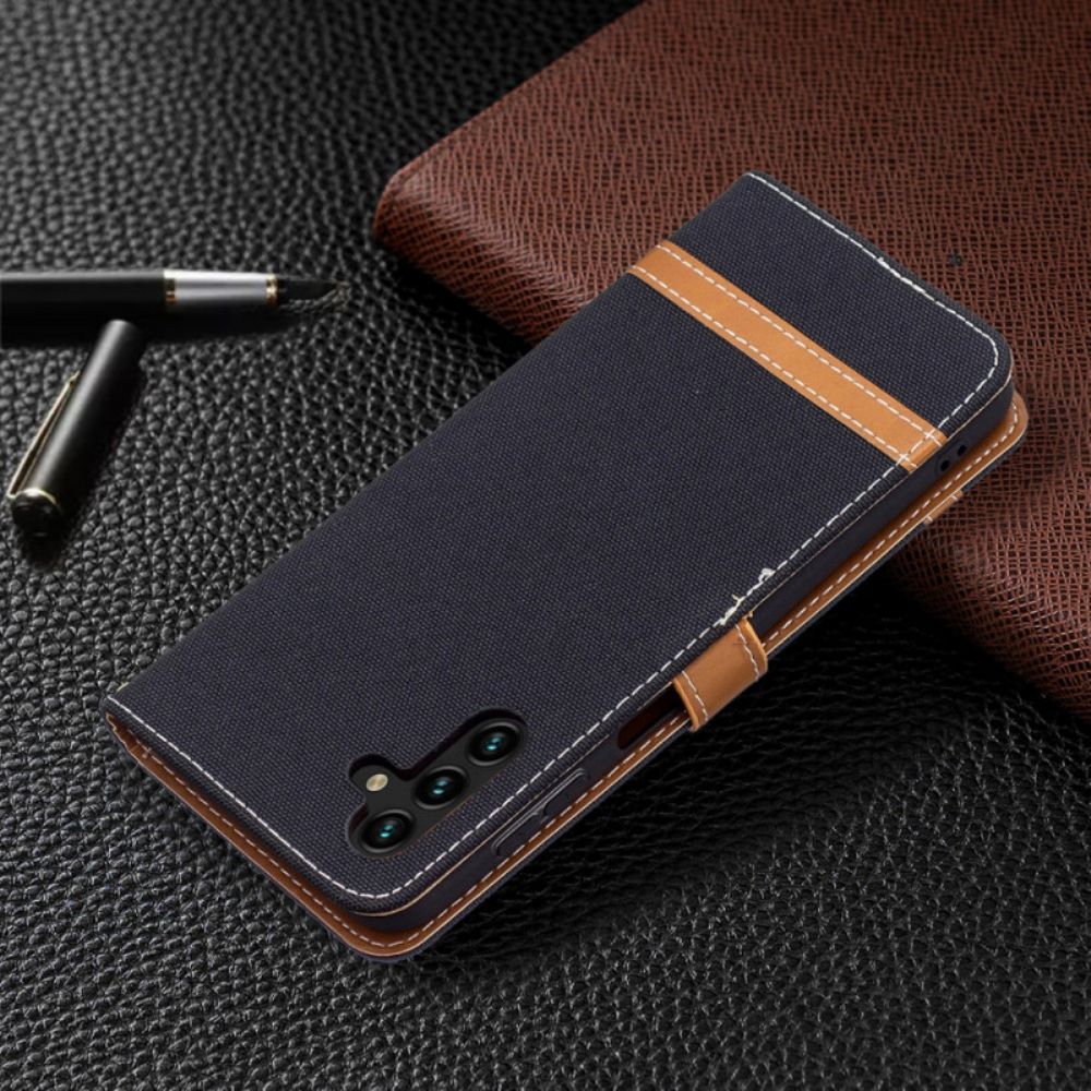 Flip Case Für Samsung Galaxy A13 5G Mit Kordel Armband In Stoff- Und Lederoptik