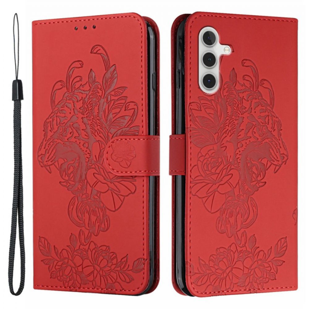 Flip Case Für Samsung Galaxy A13 5G Mit Kordel Barocker Riemchen-tiger