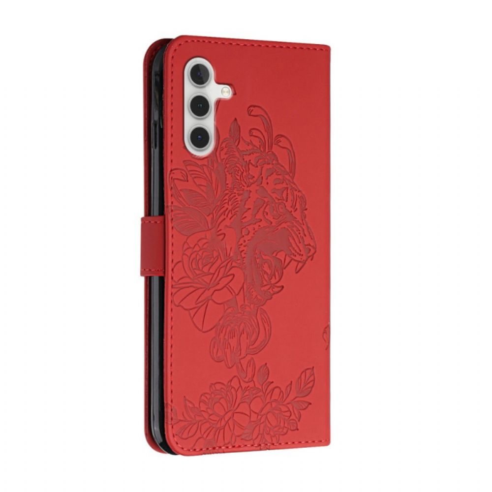 Flip Case Für Samsung Galaxy A13 5G Mit Kordel Barocker Riemchen-tiger