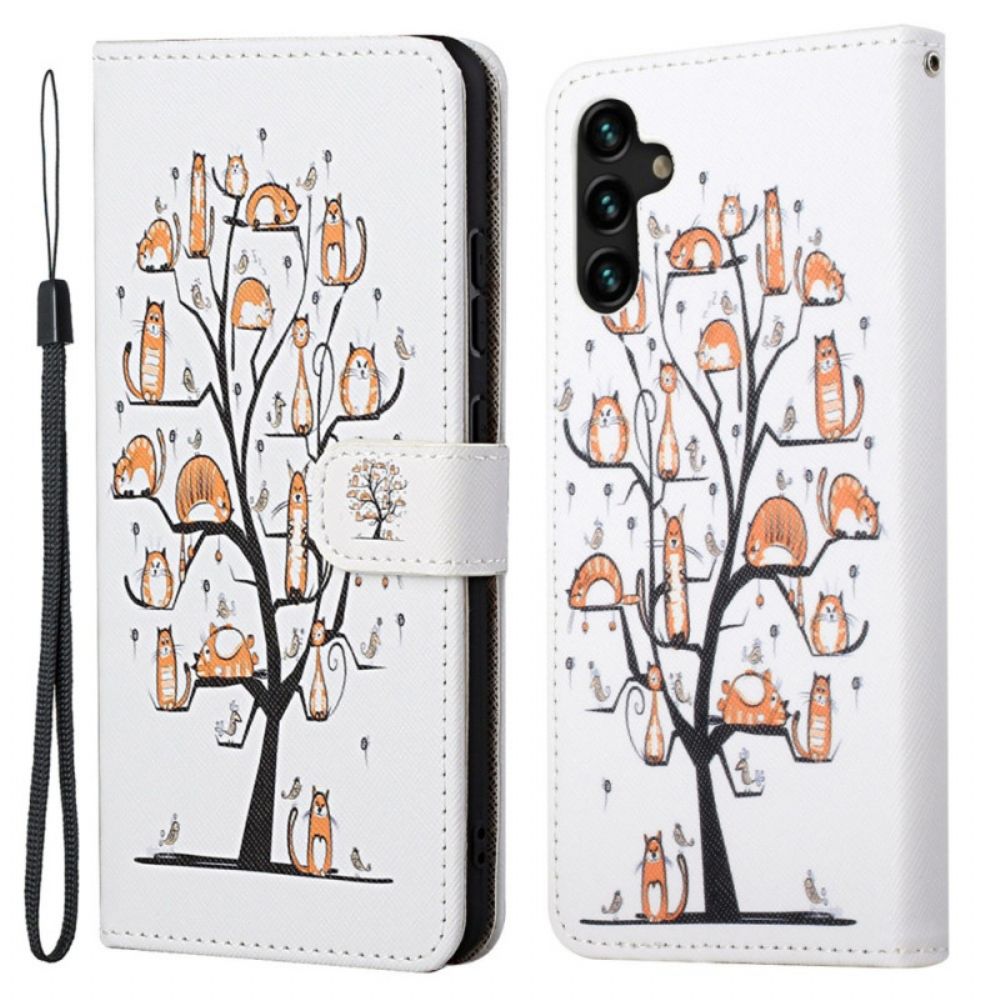 Flip Case Für Samsung Galaxy A13 5G Mit Kordel Funky Cats Mit Riemen