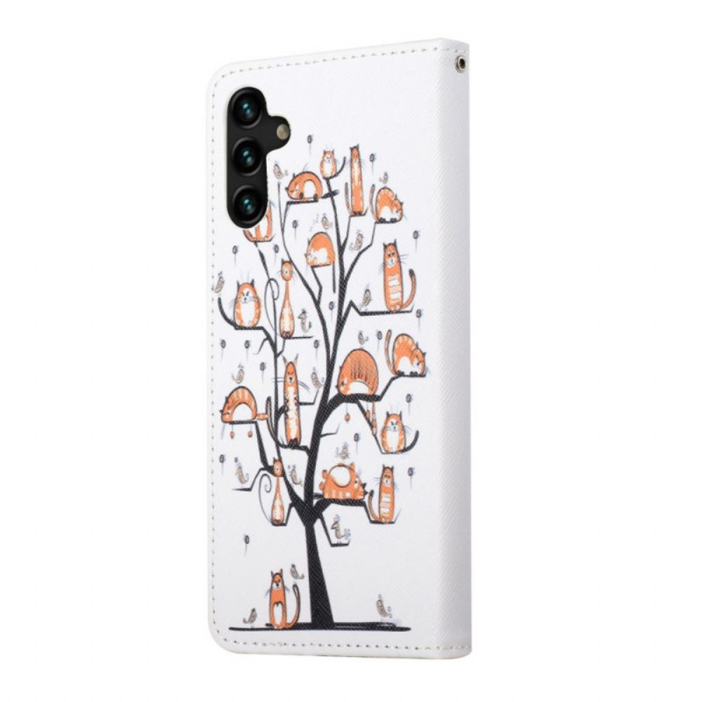 Flip Case Für Samsung Galaxy A13 5G Mit Kordel Funky Cats Mit Riemen