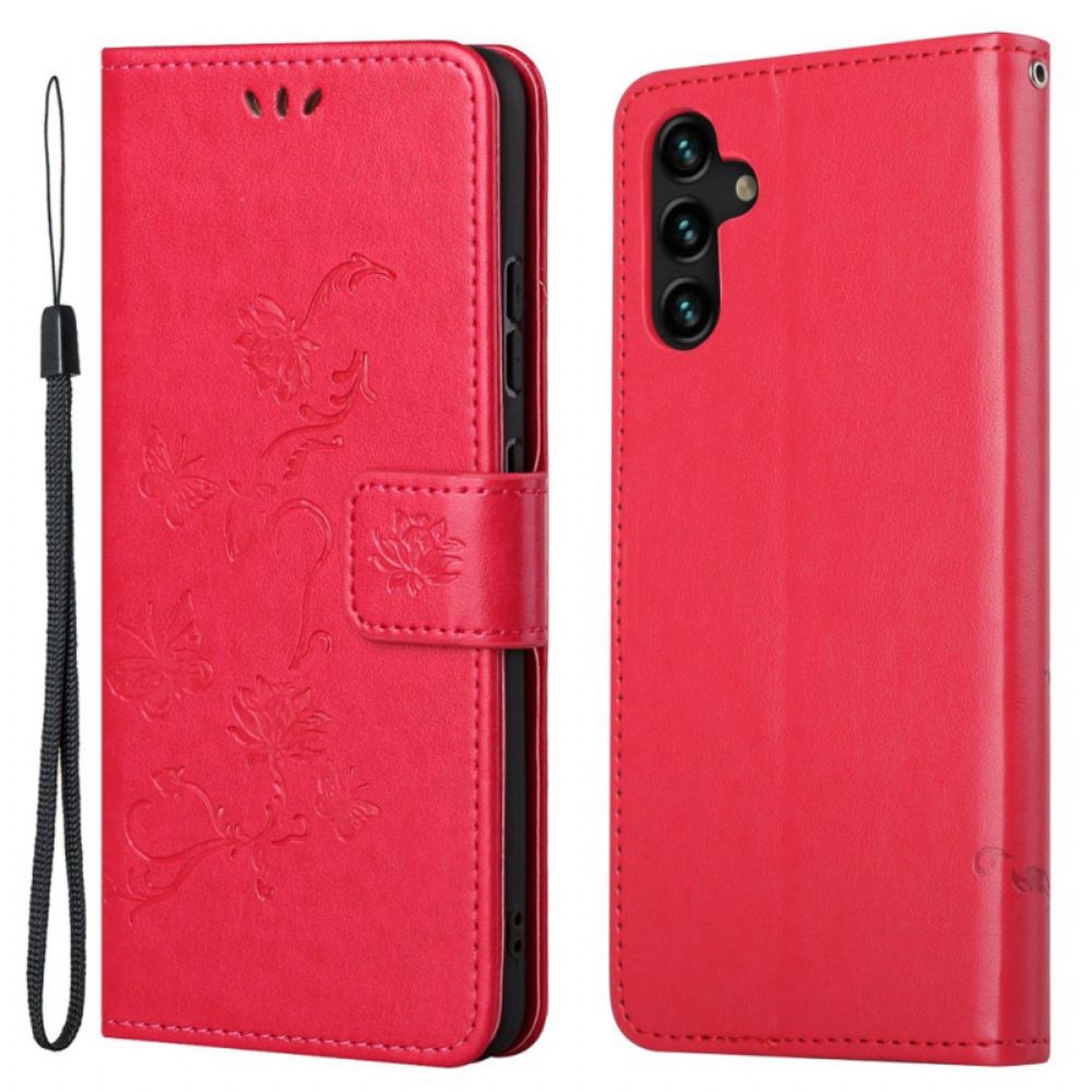 Flip Case Für Samsung Galaxy A13 5G Mit Kordel Stringblumen