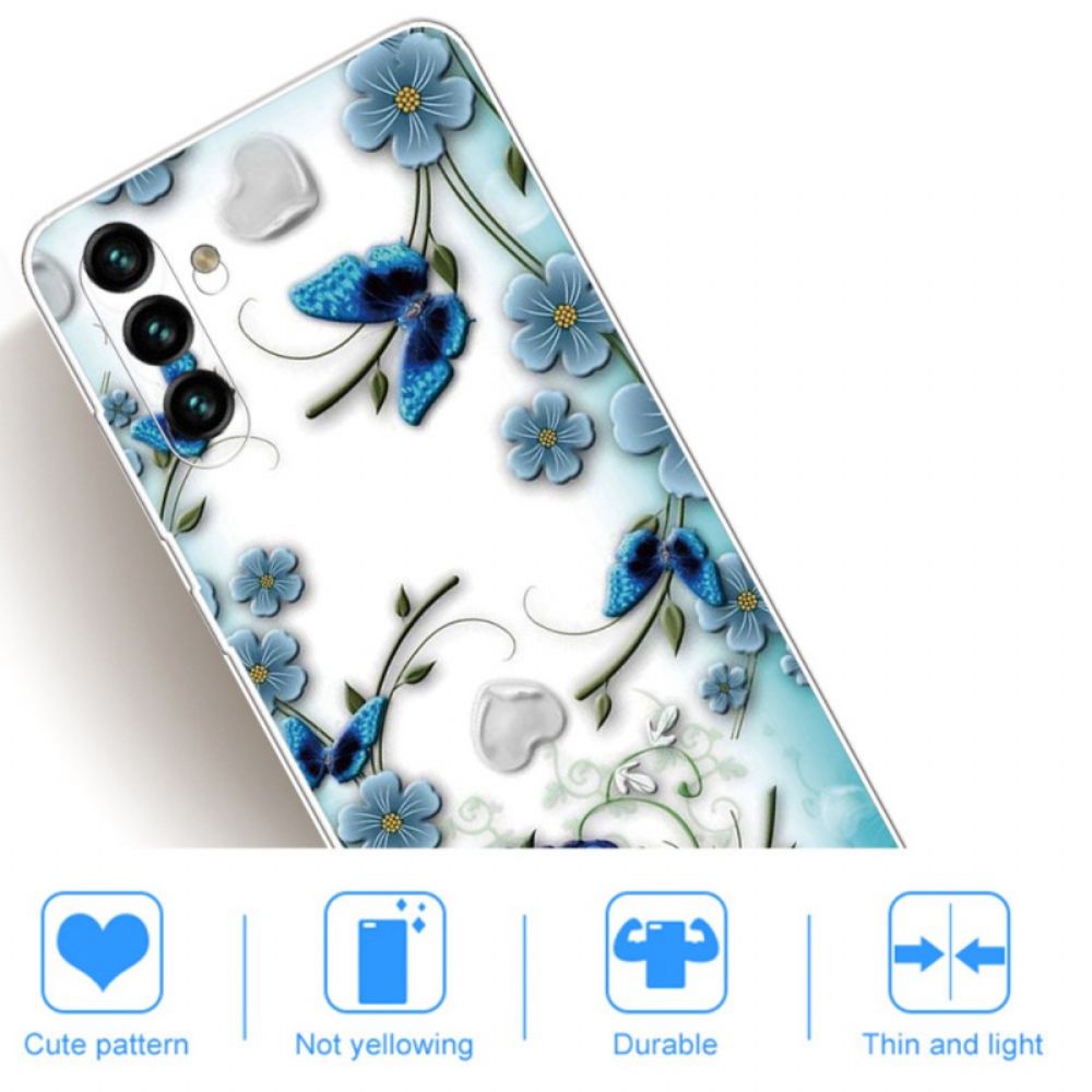 Handyhülle Für Samsung Galaxy A13 5G Retro Schmetterlinge Und Blumen