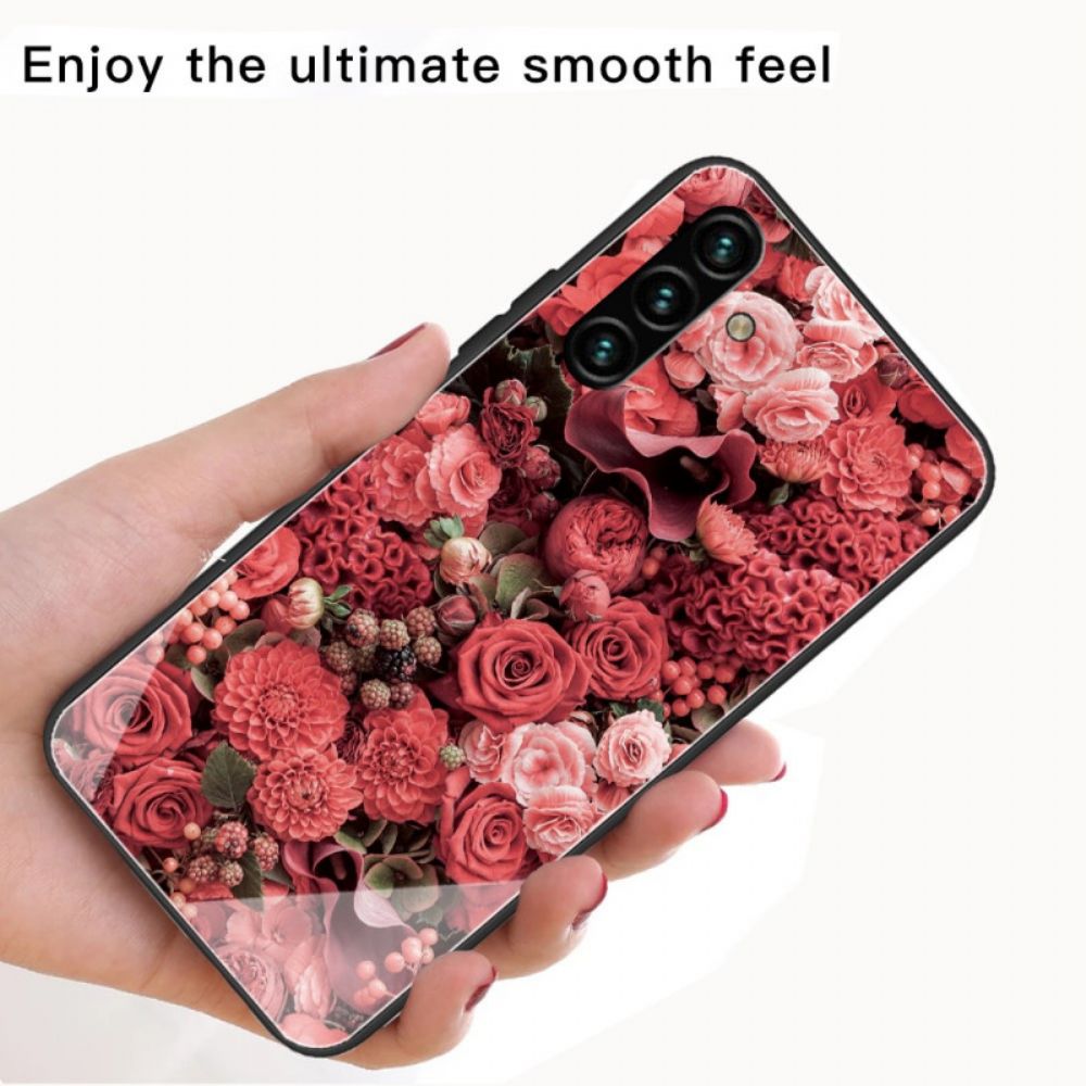 Handyhülle Für Samsung Galaxy A13 5G Rosa Blumen Aus Gehärtetem Glas