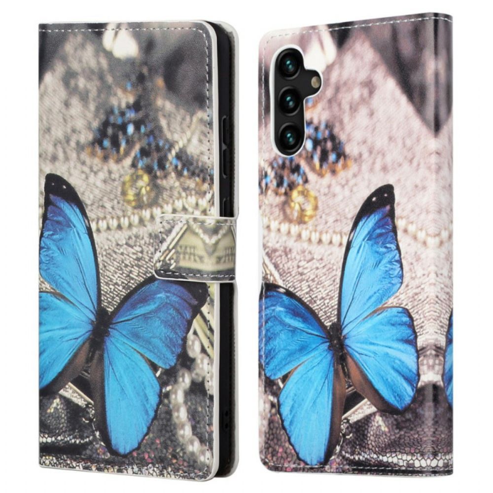 Lederhüllen Für Samsung Galaxy A13 5G Blauer Schmetterling