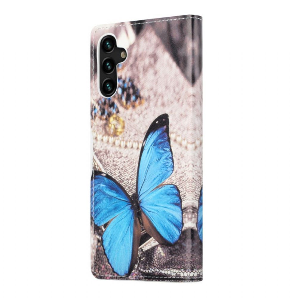 Lederhüllen Für Samsung Galaxy A13 5G Blauer Schmetterling