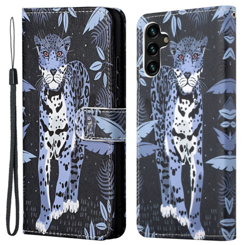 Lederhüllen Für Samsung Galaxy A13 5G Mit Kordel Tanga Leopard