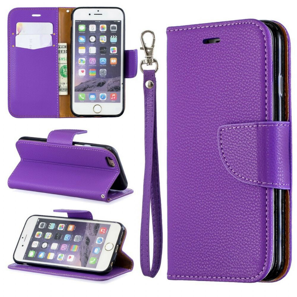 Flip Case Für iPhone 6 / 6S Mit Kordel Buntes Armband Mit Litschi-ledereffekt