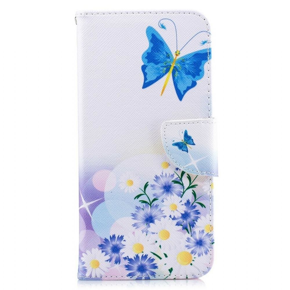 Flip Case Für Huawei P Smart Plus Gemalte Schmetterlinge Und Blumen