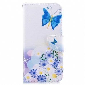 Flip Case Für Huawei P Smart Plus Gemalte Schmetterlinge Und Blumen