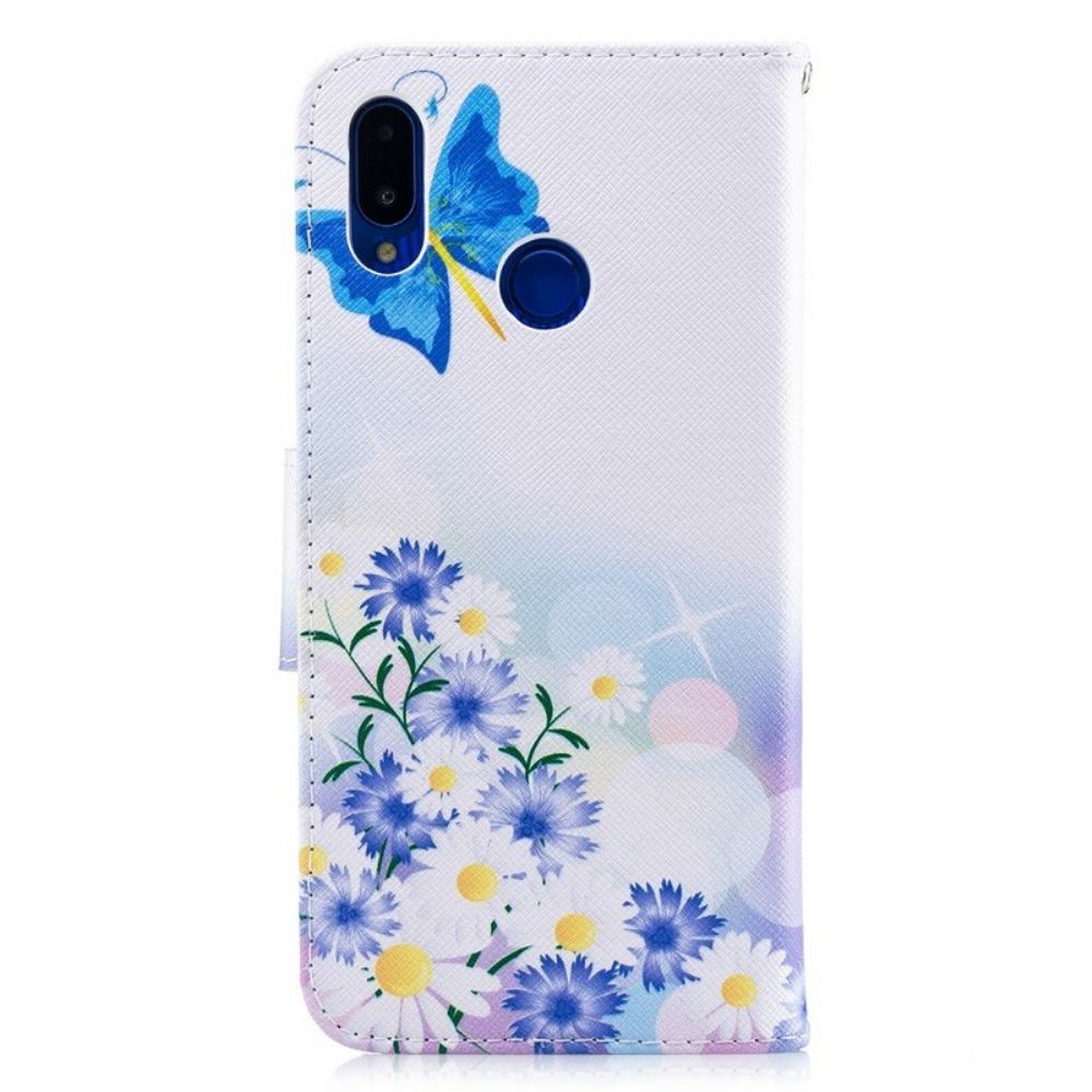 Flip Case Für Huawei P Smart Plus Gemalte Schmetterlinge Und Blumen