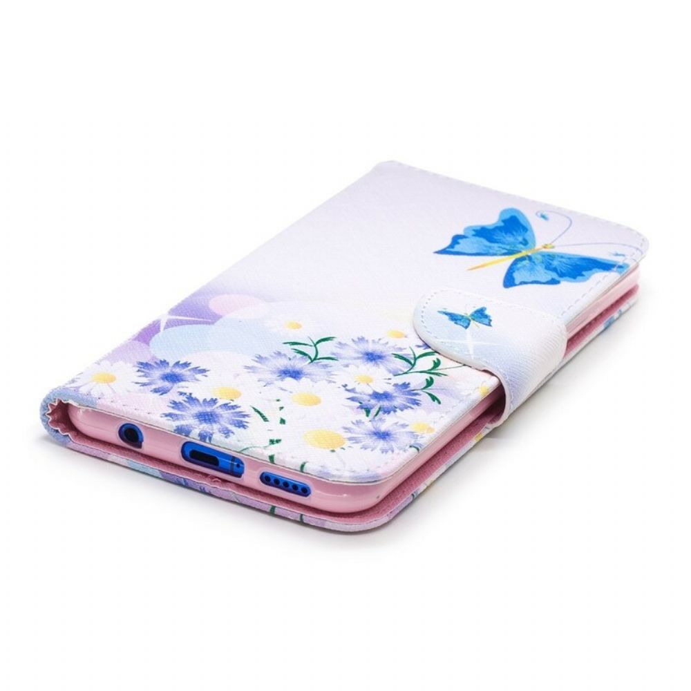 Flip Case Für Huawei P Smart Plus Gemalte Schmetterlinge Und Blumen