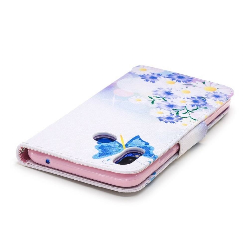 Flip Case Für Huawei P Smart Plus Gemalte Schmetterlinge Und Blumen