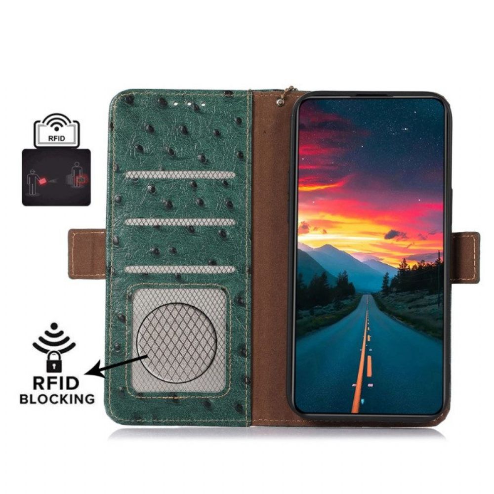 Flip Case Für Honor Magic 5 Lite Echtes Strukturiertes Rfid-leder