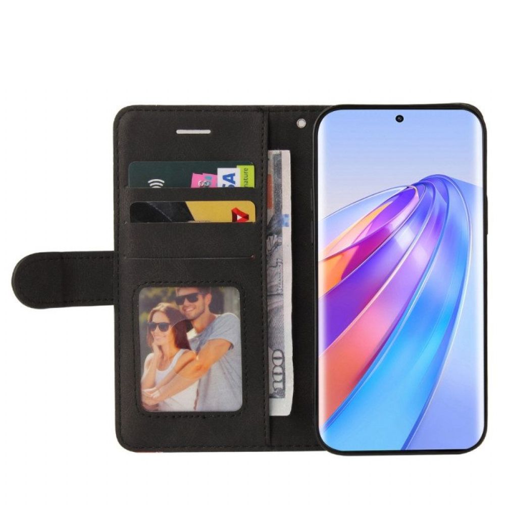 Flip Case Für Honor Magic 5 Lite Mit Kordel Zweifarbiger Riemen